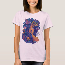 Boho Fantasy Woman mit Blumenhaar T-Shirt