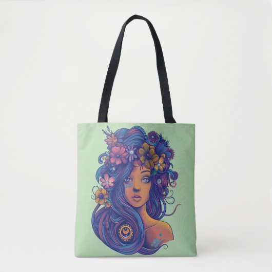Boho Fantasy Woman mit Blumenhaar Tasche (Vorderseite)