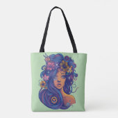 Boho Fantasy Woman mit Blumenhaar Tasche (Rückseite)