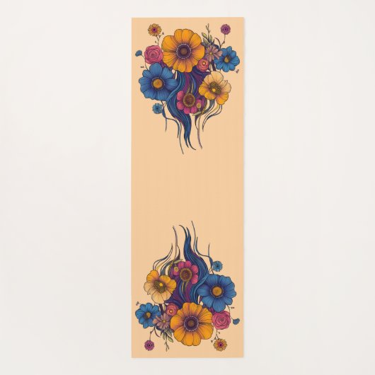 Boho Fantasy Woman mit Blumenhaar Yogamatte (Rückseite)
