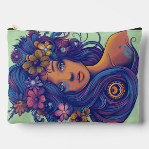 Boho Fantasy Woman mit Blumenhaar Zubehörtasche