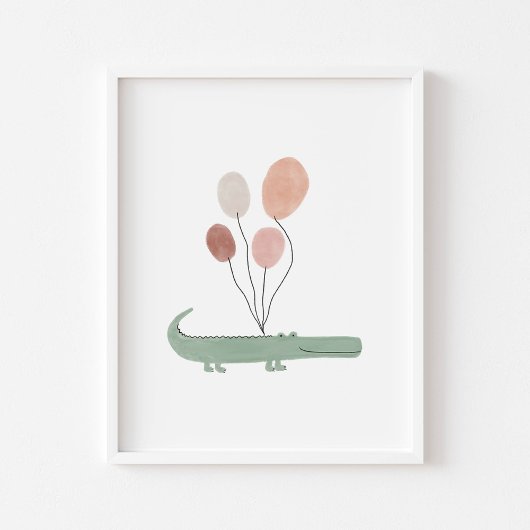 Boho Farbe Alligator mit Balloons Poster