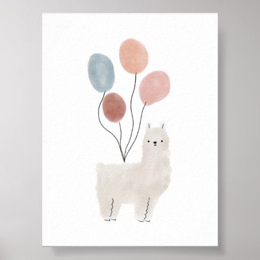 Boho Farbe Lama mit Balloonposter Poster (Vorne)