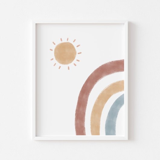 Boho-farbene Sonne und Regenbogen-Kinderzimmer Poster