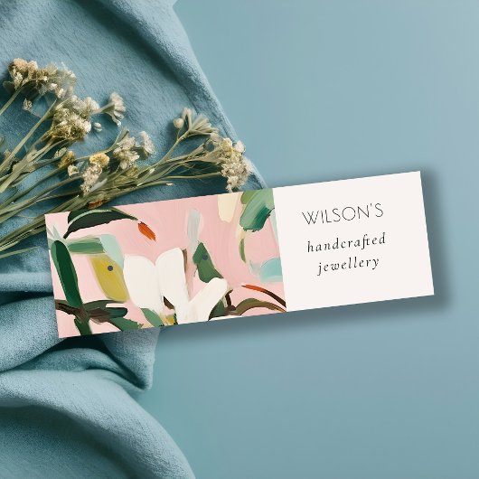 Boho farbenfroh rosa Aquamarin gestrichen Blumenoh Mini Visitenkarte