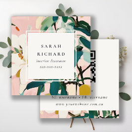 Boho farbenfroh rosa, Aquamarin gestrichen, floral Quadratische Visitenkarte