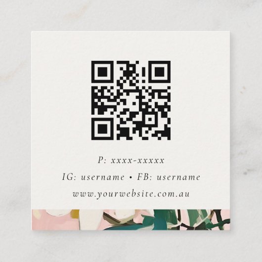 Boho farbenfroh rosa, Aquamarin gestrichen, floral Quadratische Visitenkarte (Rückseite)