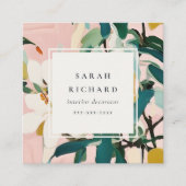 Boho farbenfroh rosa, Aquamarin gestrichen, floral Quadratische Visitenkarte (Vorderseite)