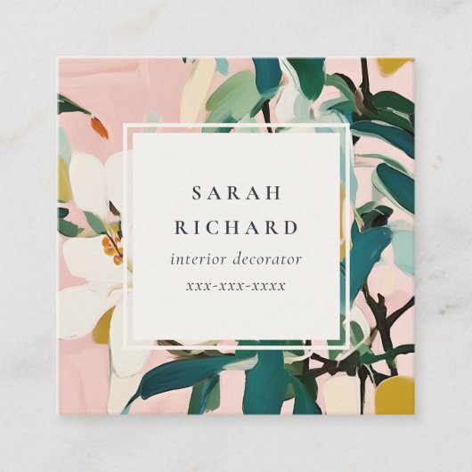 Boho farbenfroh rosa, Aquamarin gestrichen, floral Quadratische Visitenkarte (Vorderseite)