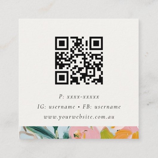 Boho farbenfroh rosa blau gestrichene Blüten QR-Co Quadratische Visitenkarte (Rückseite)