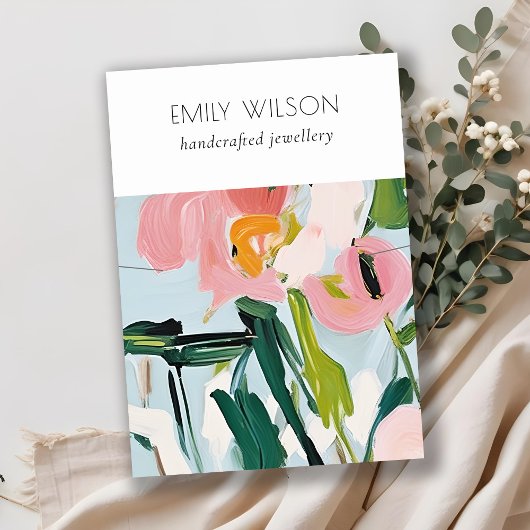 Boho farbenfroh rosa blaue, gestrichene, florale K Visitenkarte