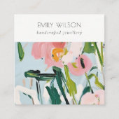 Boho farbenfroh rosa Blauer farbenfroher Blütenohr Quadratische Visitenkarte (Vorderseite)