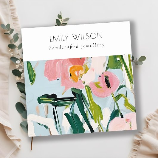 Boho farbenfroh rosa Blauer farbenfroher Blütenohr Quadratische Visitenkarte
