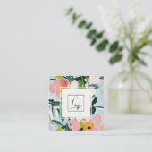 Boho farbenfroh rosa blaugrün gestrichene Blumenlo Quadratische Visitenkarte (Stehend Vorderseite)