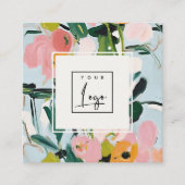 Boho farbenfroh rosa blaugrün gestrichene Blumenlo Quadratische Visitenkarte (Vorderseite)