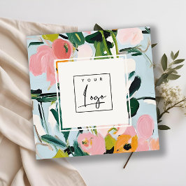 Boho farbenfroh rosa blaugrün gestrichene Blumenlo Quadratische Visitenkarte