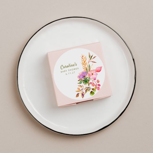 Boho farbenfrohe Aquarellblütendusche Baby Custom Runder Aufkleber