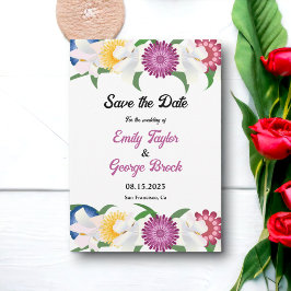 Boho farbenfrohe Blume Moderne Frühlingsblütenhoch Save The Date