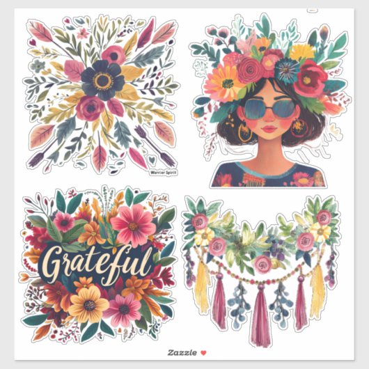 Boho farbenfrohe Blütenauflage, kundenspezifisch g Aufkleber (Blatt)