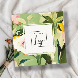 Boho farbenfrohe grüne, rosa gestrichene Blütenlog Quadratische Visitenkarte
