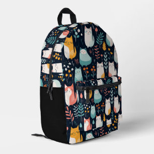 Boho farbenfrohe Katzen und Blätter Muster Bedruckter Rucksack