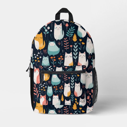 Boho farbenfrohe Katzen und Blätter Muster Bedruckter Rucksack (Vorderseite)