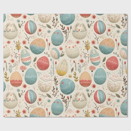 Boho farbenfrohe Ostereier und Wildblumen Geschenkpapier (Flach)