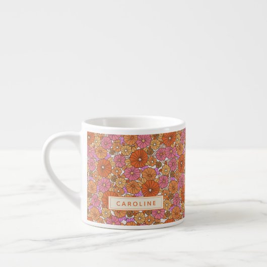 Boho farbenfrohe Retro-Blume Niedlich orange rosa Espressotasse (Links)