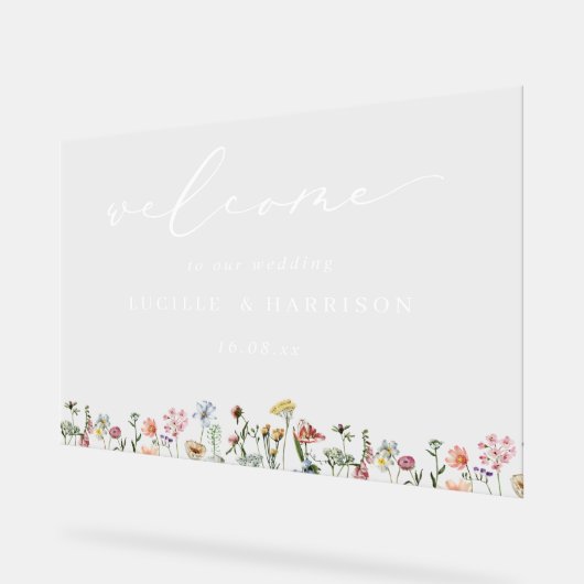 Boho farbenfrohe Wildblumen Hochzeit Willkommen Acrylschild (Winkel)