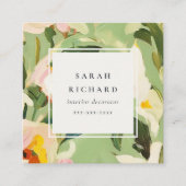 Boho farbenfroher grüner rosa gestrichener, floral quadratische visitenkarte (Vorderseite)