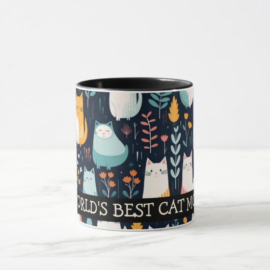 Boho Farbige Katzen und Blätter Katzenjammer Mama Tasse (Zentrum)