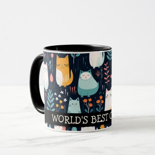 Boho Farbige Katzen und Blätter Katzenjammer Mama Tasse (Vorderseite Links)