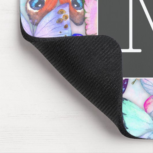 Boho farbige Schmetterlingsmuster Initial Blue Mousepad (Ecke)