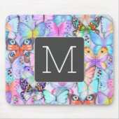 Boho farbige Schmetterlingsmuster Initial Blue Mousepad (Vorne)