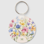 Boho Farbige Wildblumen mit Monogramm Schlüsselanhänger (Vorderseite)