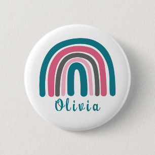 Boho farbiger Regenbogen mit Personalisiertem Name Button