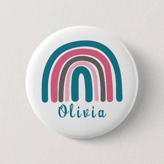 Boho farbiger Regenbogen mit Personalisiertem Name Button (Vorderseite)