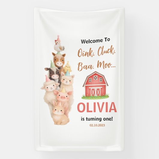Boho Farm Animal 1st Birthday |Cute Rustic Barnyad Banner (Vertikal)
