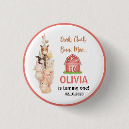 Boho Farm Animal 1st Birthday |Cute Rustic Barnyad Button