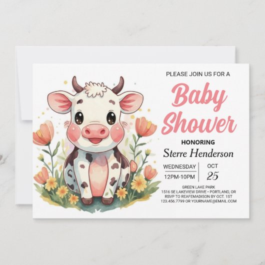 Boho Farm Online Cow Baby Showdusche Einladung (Vorderseite)