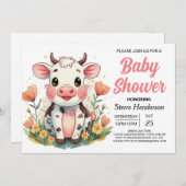 Boho Farm Online Cow Baby Showdusche Einladung (Vorne/Hinten)