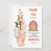 Boho-Farm-Tier 1. Geburtstag | Rustikaler Bauernho Dankeskarte (Vorderseite)