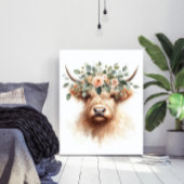 Boho Farmhouse Cow Print with Floral Crown Poster