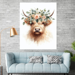 Boho Farmhouse Cow Print with Floral Crown Poster