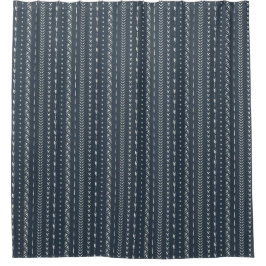 Boho-Farmhouse-Pfeilstreifen-Geometrie Dunkelblau Duschvorhang