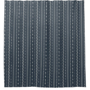 Boho-Farmhouse-Pfeilstreifen-Geometrie Dunkelblau Duschvorhang