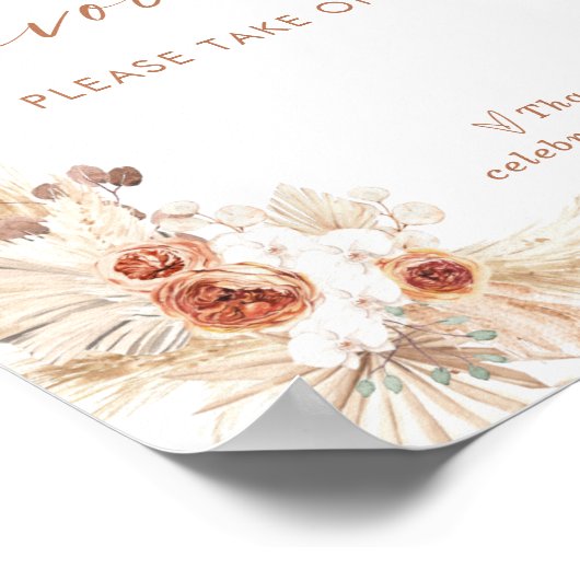 Boho Favors Sign | Terracotta Pampas Grass Dusche Poster (Ecke)