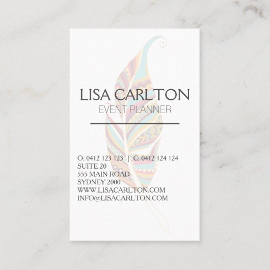 Boho Feather Abstrakt Visitenkarte (Rückseite)