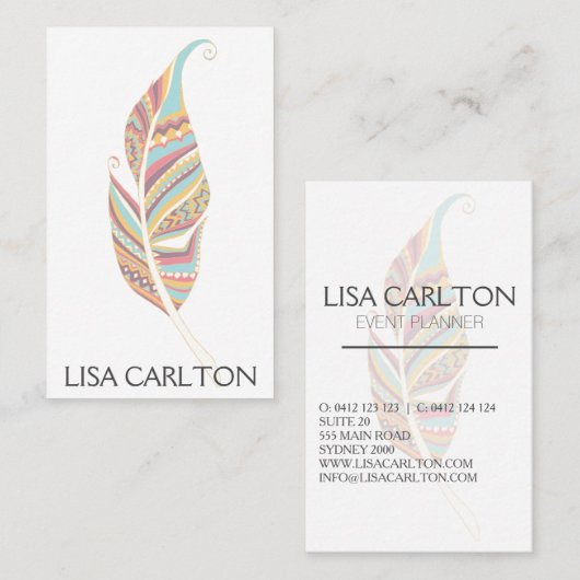 Boho Feather Abstrakt Visitenkarte (Vorne/Hinten)