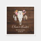 Boho Feather Antler Skull Dark Wood Wedding Serviette (Vorderseite)
